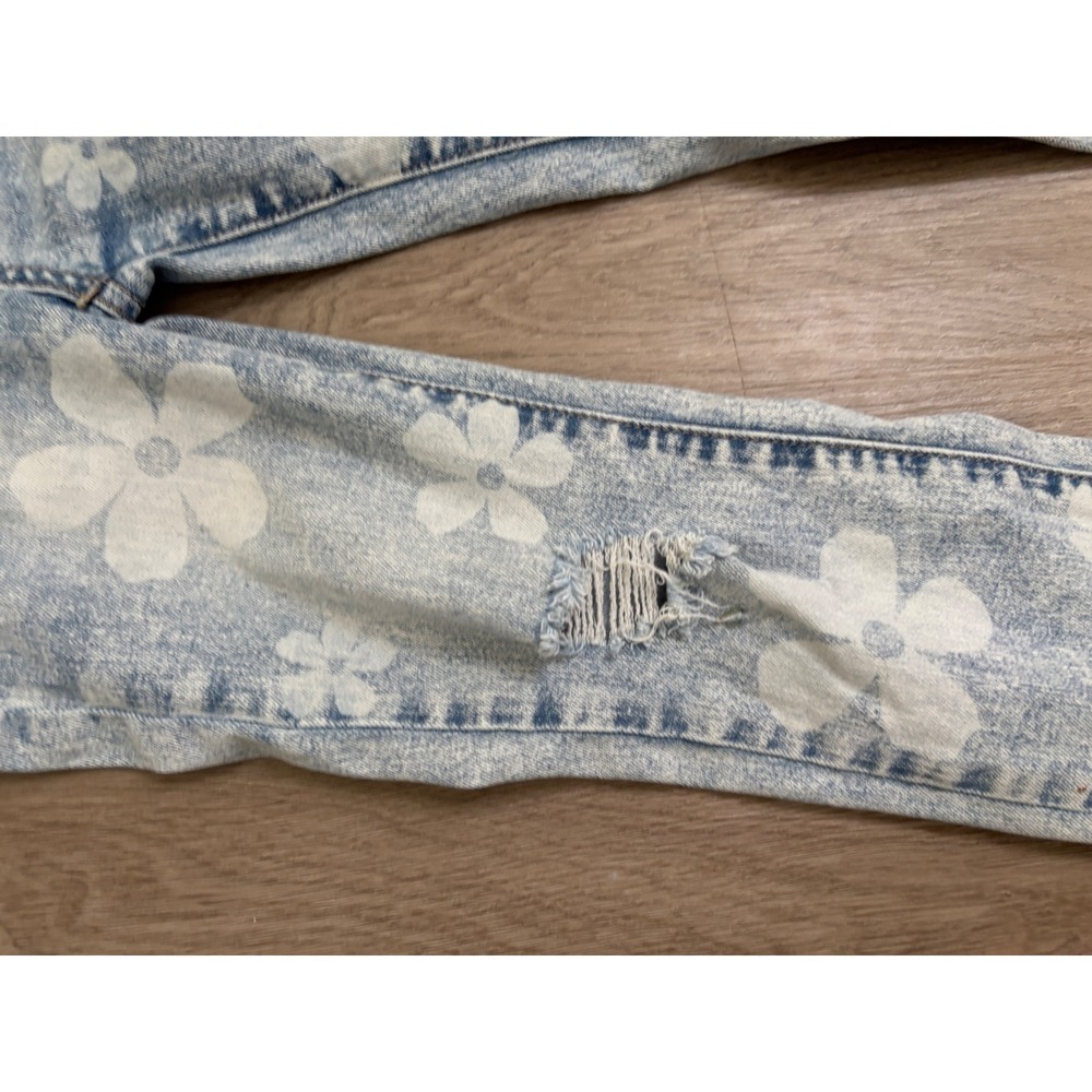 Hippie Girl Floral Acid Wash Distressed Straight Leg Jeans Light Blue Size 5 - Picture 2 of 8